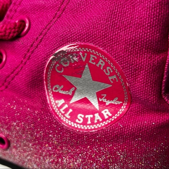Converse All Star High Top Chuck Taylor Hot Pink Silver Glitter Sneakers Junior - Picture 15 of 17